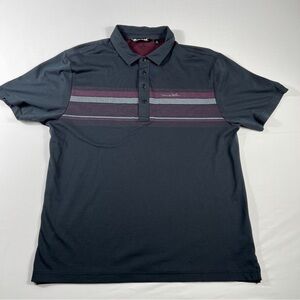 Travis Mathew Polo Shirt Mens Large Black Striped Short Sleeve Golf Performance